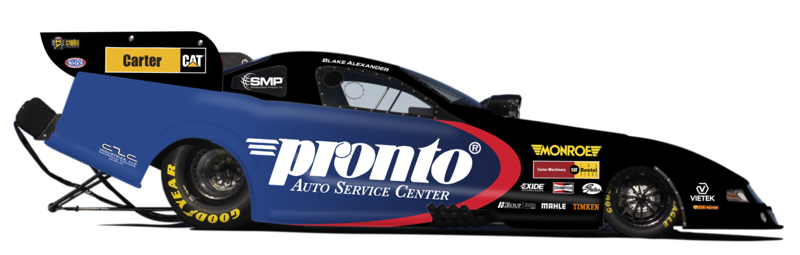 drag racer with Carter Machinery logo sponsor on the side